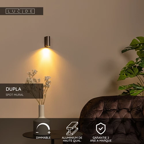 Lucide DUPLA - Spot mural / Applique mural - 1xGU10 (MR11) - Café - USP